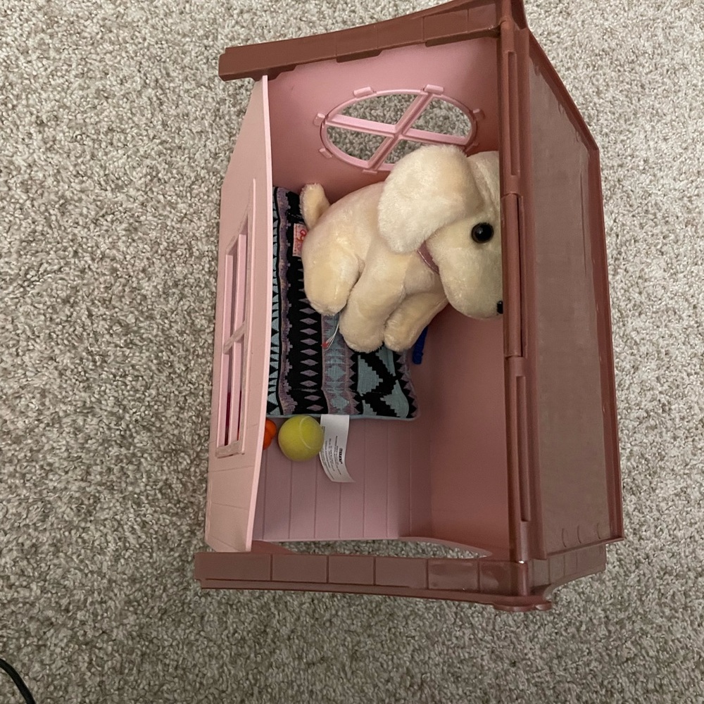 Toy doghouse with puppy
